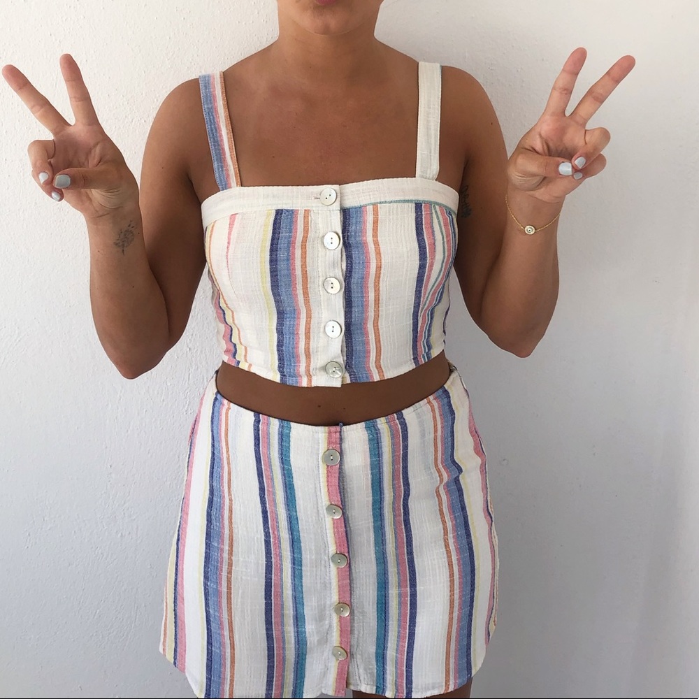 two piece matching set white forever21 multi color